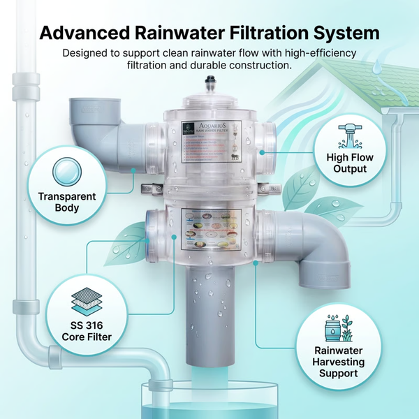 AQUARIUS Rainwater Harvesting Filter | 1000 L/min Flow Rate | SS316 Stainless Steel Mesh | Transparent Body | Easy Maintenance Water Filter